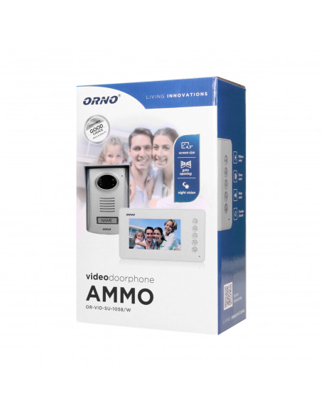 Zestaw wideodomofonowy bezsłuchawkowy, kolor LCD 4,3" z kamerą plastikową, AMMO