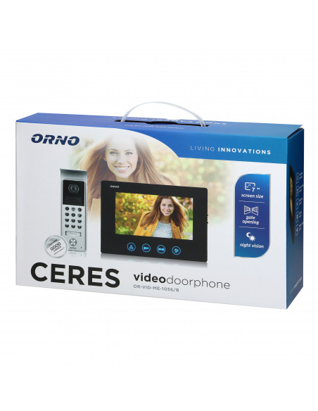 Zestaw wideodomofonowy bezsłuchawkowy, kolor,  LCD 7", z szyfratorem, natynkowy, czarny, CERES