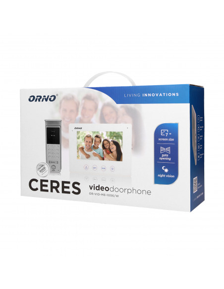Zestaw wideodomofonowy bezsłuchawkowy, kolor,  LCD 7", z szyfratorem, natynkowy, biały, CERES
