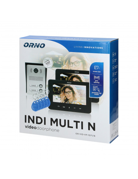  Zestaw wideodomofonowy 2-rodzinny bezsłuchawkowy, kolor,  LCD 7", z czytnikiem breloków zbliżeniowych, interkom,...