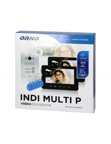  Zestaw wideodomofonowy 2-rodzinny bezsłuchawkowy, kolor,  LCD 7", z czytnikiem breloków zbliżeniowych, interkom,...