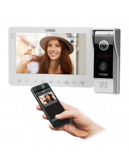  Zestaw wideo domofonowy, bezsłuchawkowy, kolor, LCD 7", menu OSD, WI-FI + APP na telefon, sterowanie bramą, biały,...