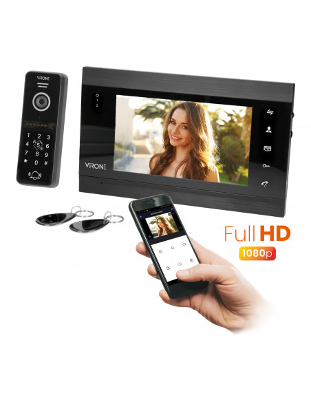  Zestaw wideo domofonowy VIFIS Full HD, bezsłuchawkowy, monitor 7" LCD,  menu OSD, kamera Full HD 1080P, z szyfratorem i...