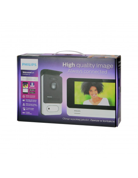  Philips WelcomeEye Connect 2, Zestaw wideodomofonowy, bezsłuchawkowy, kolor, LCD 7", dotykowy, menu OSD, WI-FI + APP na...