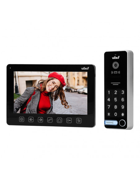  Zestaw wideodomofonowy, bezsłuchawkowy, kolor,  LCD 7", menu OSD, sterowanie bramą, z szyfratorem i RFID,  czarny,...