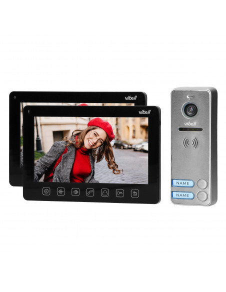 Zestaw wideodomofonowy 2-rodzinny, bezsłuchawkowy, kolor,  LCD 7", menu OSD, sterowanie bramą, czarny NOVEO MULTI2