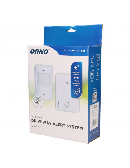 Czujnik ruchu z sygnalizacją bezprzewodową, 100m, bateryjny