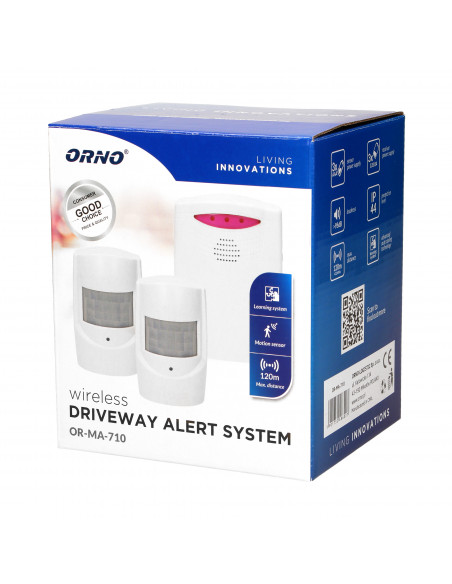 Zestaw czujników ruchu z sygnalizacją bezprzewodową, IP44,120m, learning system, bateryjny