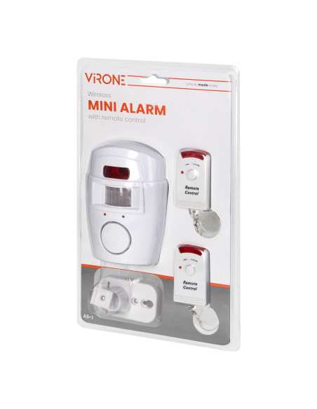 Mini alarm bezprzewodowy z wbudowaną syreną sterowany pilotem, 6m, bateryjny, 2 piloty