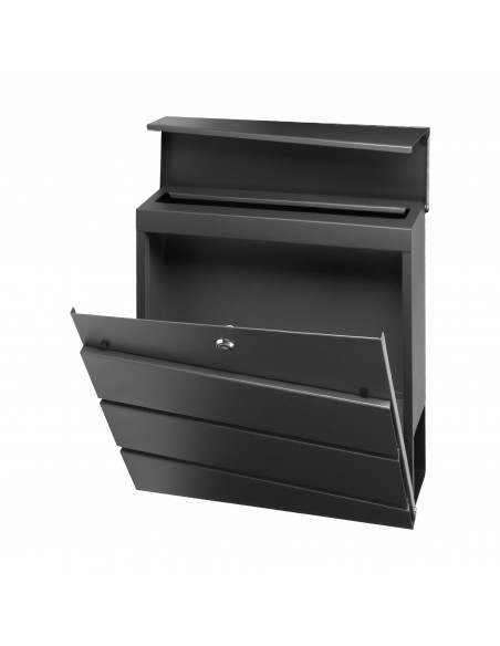 Skrzynka na listy BORNEO z galwanizowanej stali z  gazetnikiem, kolor czarny    