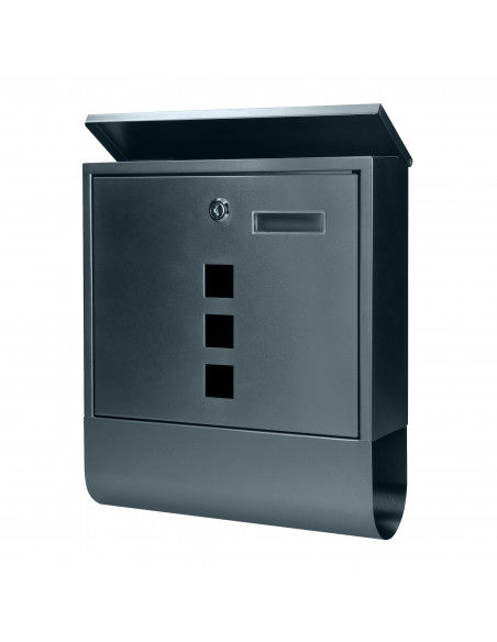 Skrzynka na listy HAITI z galwanizowanej stali z gazetnikiem, okienkami i wizytownikiem, antracyt    