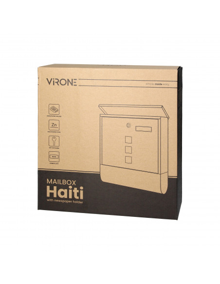 Skrzynka na listy HAITI z galwanizowanej stali z gazetnikiem, okienkami i wizytownikiem, antracyt    