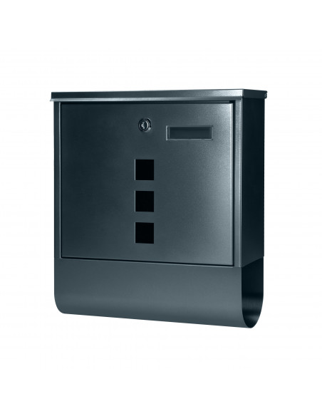 Skrzynka na listy HAITI z galwanizowanej stali z gazetnikiem, okienkami i wizytownikiem, antracyt    