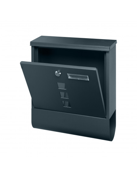 Skrzynka na listy HAITI z galwanizowanej stali z gazetnikiem, okienkami i wizytownikiem, antracyt    