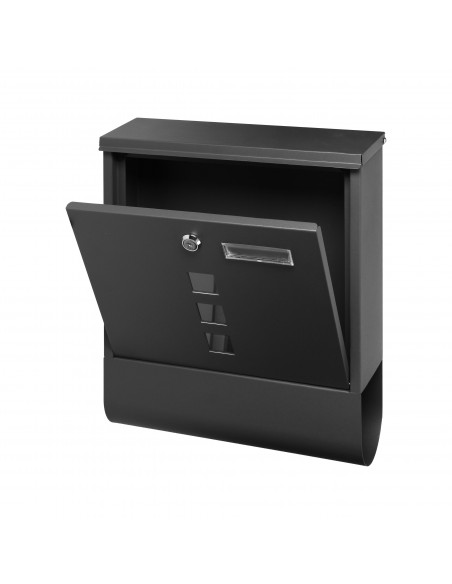 Skrzynka na listy HAITI z galwanizowanej stali z gazetnikiem, okienkami i wizytownikiem, kolor czarny    