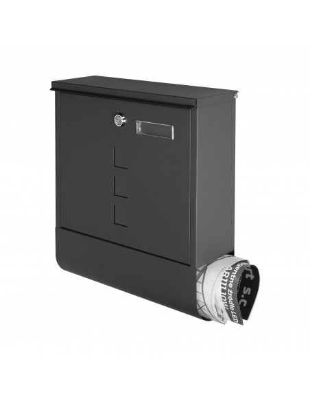 Skrzynka na listy HAITI z galwanizowanej stali z gazetnikiem, okienkami i wizytownikiem, kolor czarny    