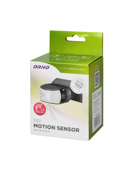 Czujnik ruchu 360/180st. 2 sensory, IP65, 1200W, czarny