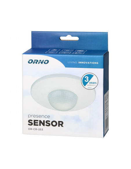 Czujnik ruchu 360 st. IP20, 2000W, 3 sensory, regulacja zasięgu Ø3m-20m, biały