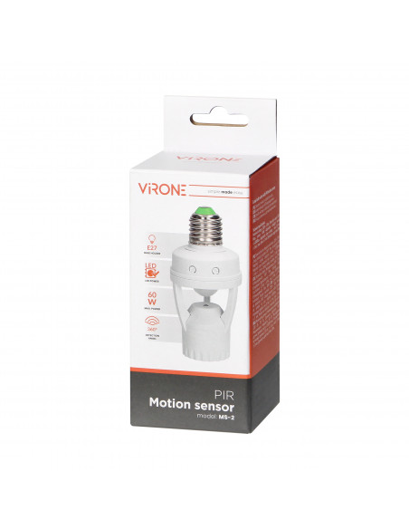 Gniazdo żarówki z czujnikiem ruchu, 360st. IP20, gwint E27, 1x60W