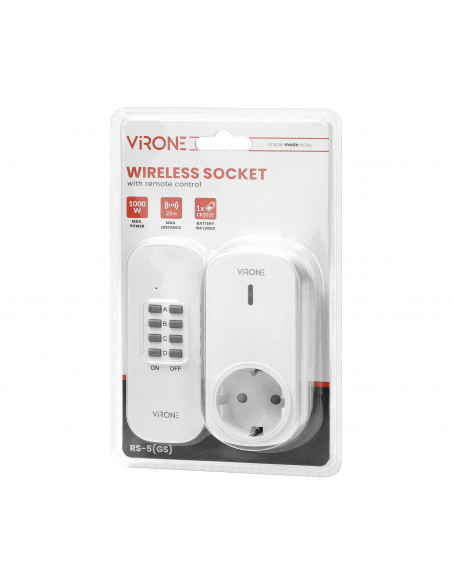 Bezprzewodowe gniazdo sterowane pilotem 1+1, wersja Schuko