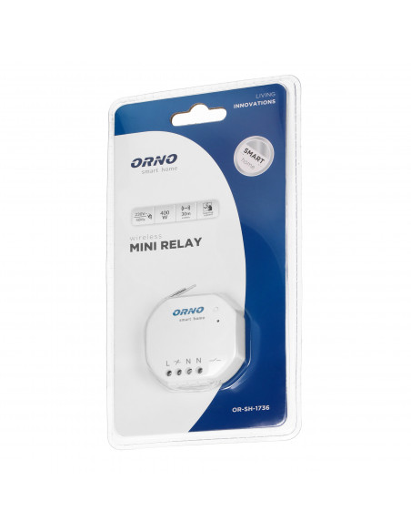 Przekaźnik podtynkowy MINI (dopuszkowy) ON/OFF sterowany bezprzewodowo,z odbiornikiem radiowym, ORNO Smart Home
