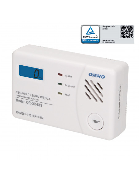 Bateryjny czujnik tlenku węgla (czadu) z wyświetlaczem, prostokątny, 3xAA