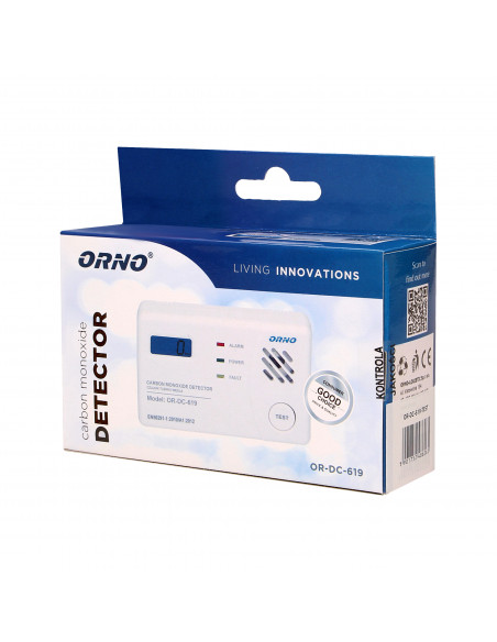 Bateryjny czujnik tlenku węgla (czadu) z wyświetlaczem, prostokątny, 3xAA