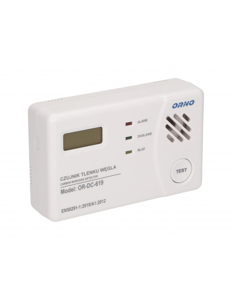 Bateryjny czujnik tlenku węgla (czadu) z wyświetlaczem, prostokątny, 3xAA