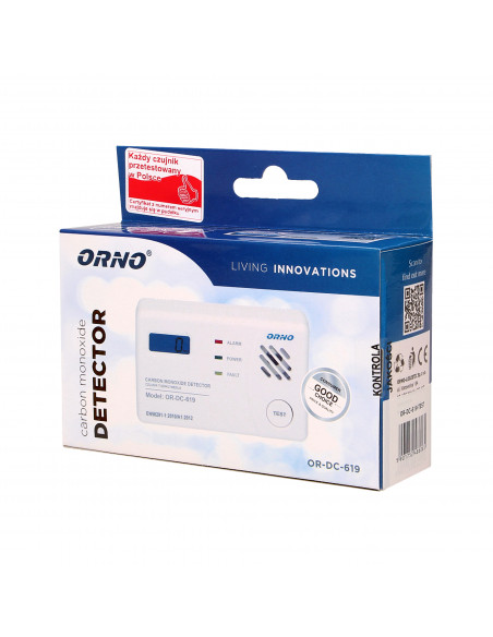 Bateryjny czujnik tlenku węgla (czadu) z wyświetlaczem, prostokątny, 3xAA TEST