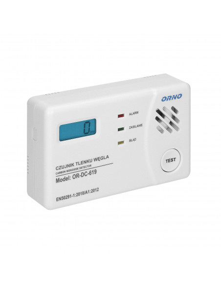 Bateryjny czujnik tlenku węgla (czadu) z wyświetlaczem, prostokątny, 3xAA TEST
