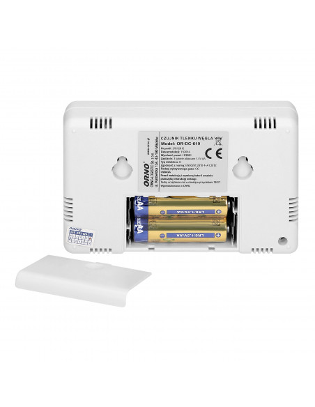 Bateryjny czujnik tlenku węgla (czadu) z wyświetlaczem, prostokątny, 3xAA TEST