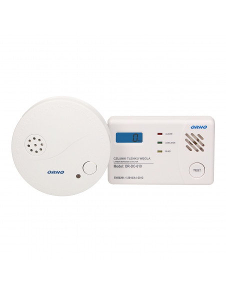 Zestaw bateryjny czujnik tlenku węgla (czadu) 3xAA + czujnik dymu, 9V DC