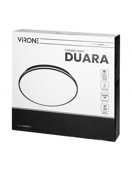 Plafon DUARA, 2xE27 max 120W, IP20, czarny