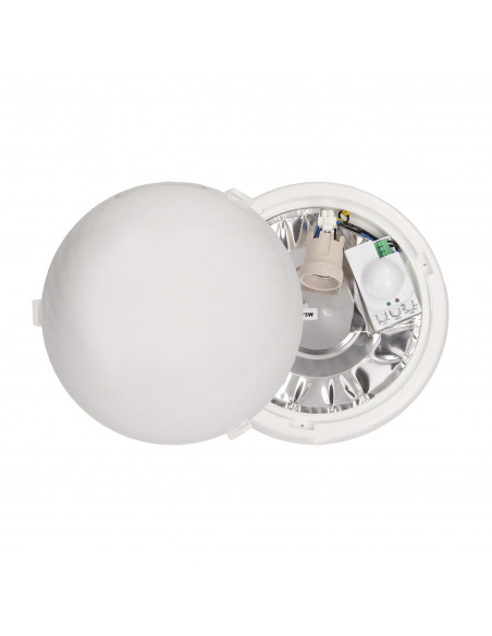 7070T/MAT-ALFA/MS/PL, oprawa oświetleniowa z mikrofalowym czujnikiem ruchu, 75W, E27, IP44, IK10, poliwęglan mleczny