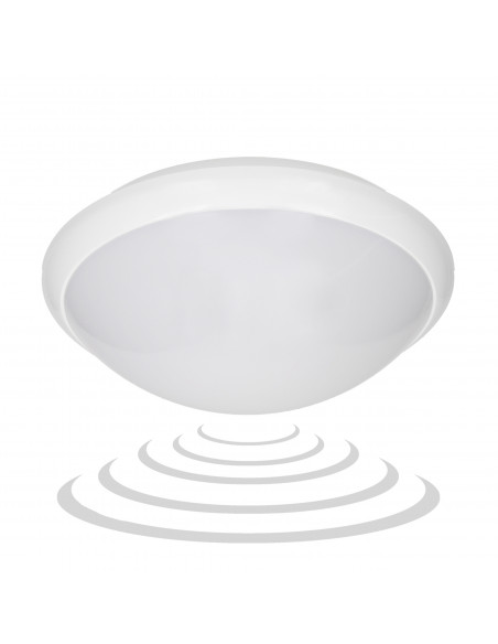 BREVA, plafon oświetleniowy z mikrofalowym czujnikiem ruchu, 60W, E27, IP44, poliwęglan mleczny