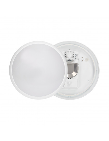 BREVA, plafon oświetleniowy z mikrofalowym czujnikiem ruchu, 60W, E27, IP44, poliwęglan mleczny