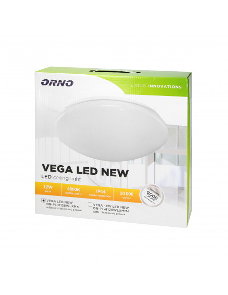 VEGA LED NEW 12W, plafon oświetleniowy, 840lm, IP44, 4000K, PMMA+stal