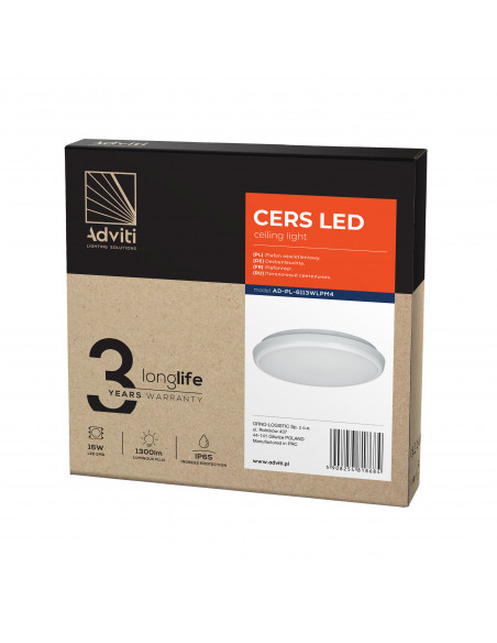 CERS LED 16W, plafon oświetleniowy, 1300lm, IP65, 4000K, poliwęglan mleczny, biały