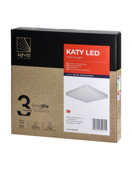 KATY LED 24W plafoniera oświetleniowa, 2000lm, IP54, IK10, 4000K, PC
