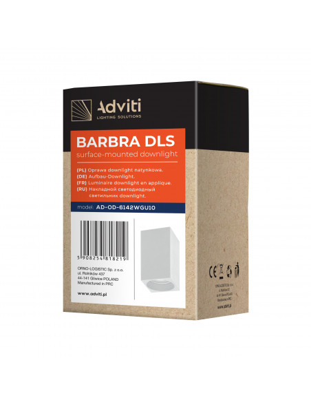 BARBRA DLS GU10 downlight max 50W, IP20, kwadrat, biały, aluminium