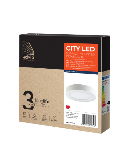 CITY LED 12W, oprawa downlight, natynkowa, okrągła, 780lm, 3000K, biała, wbudowany zasilacz LED