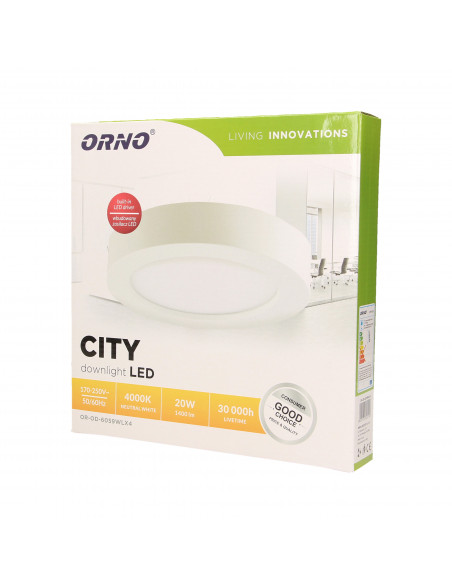 CITY LED 20W, oprawa downlight, natynkowa, okrągła, 1400lm, 4000K, biała, wbudowany zasilacz LED