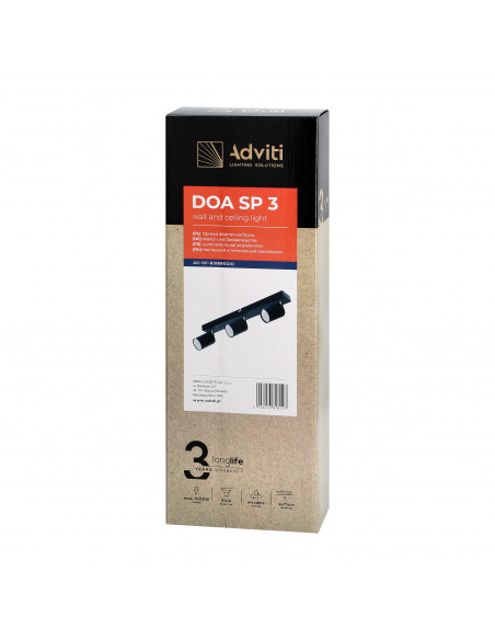 DOA SP 3, oprawa ścienno-sufitowa, GU10 max. 3x50W, IP20, czarna