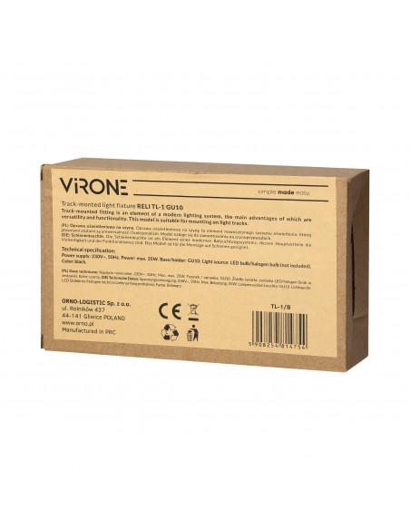 RELI TL-1 GU10 Oprawa oświet. na szynę, max 35W, czarna