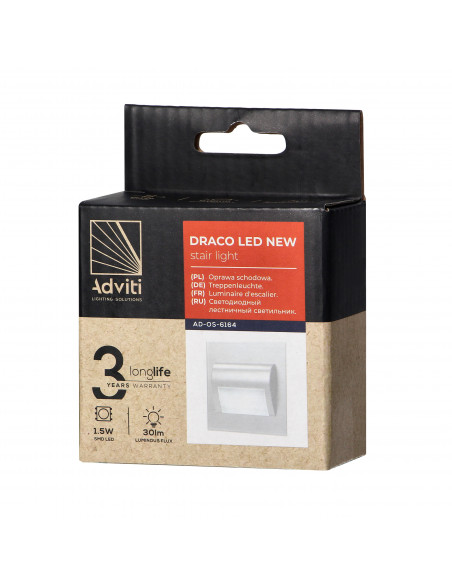 DRACO LED NEW 1,5W, oprawa schodowa podtynkowa, 12VDC, 30lm, 3000K, biała, innowacyjny sposób montażu
