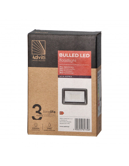 BULLED 30W naświetlacz 2400lm, IP65, 4000K, aluminium + szkło