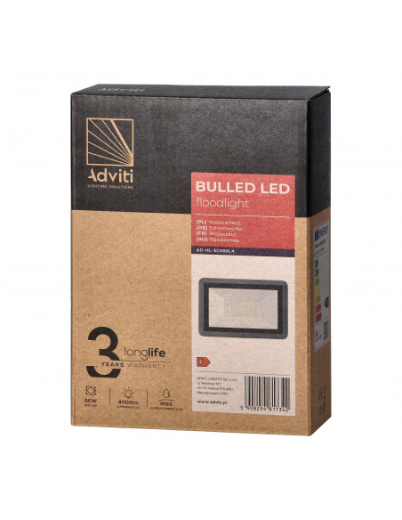 BULLED 50W naświetlacz 4000lm, IP65, 4000K, aluminium + szkło