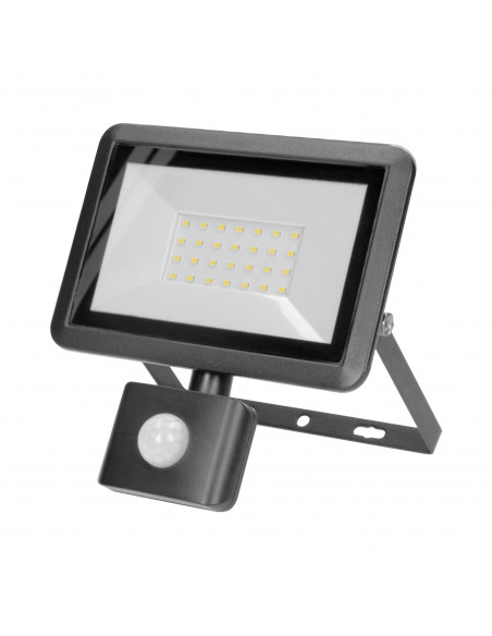 BULLED S 30W naświetlacz z PIR, 2400lm, IP44, 4000K, aluminium + szkło