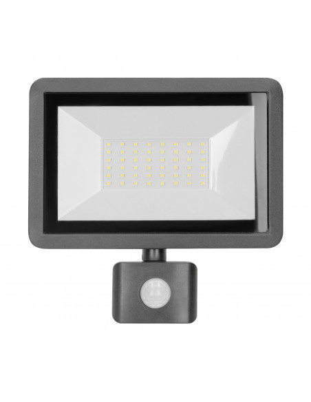 BULLED S 50W naświetlacz z PIR, 4000lm, IP44, 4000K, aluminium + szkło