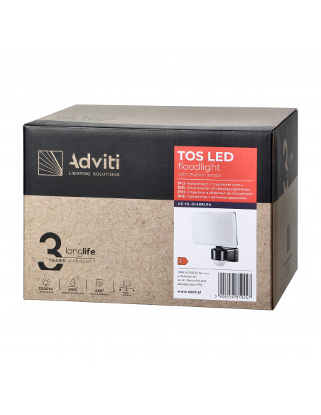 TOS LED 30W naświetlacz ogrodowy z PIR, 2200lm, IP65, 4000K, PC, czarny 